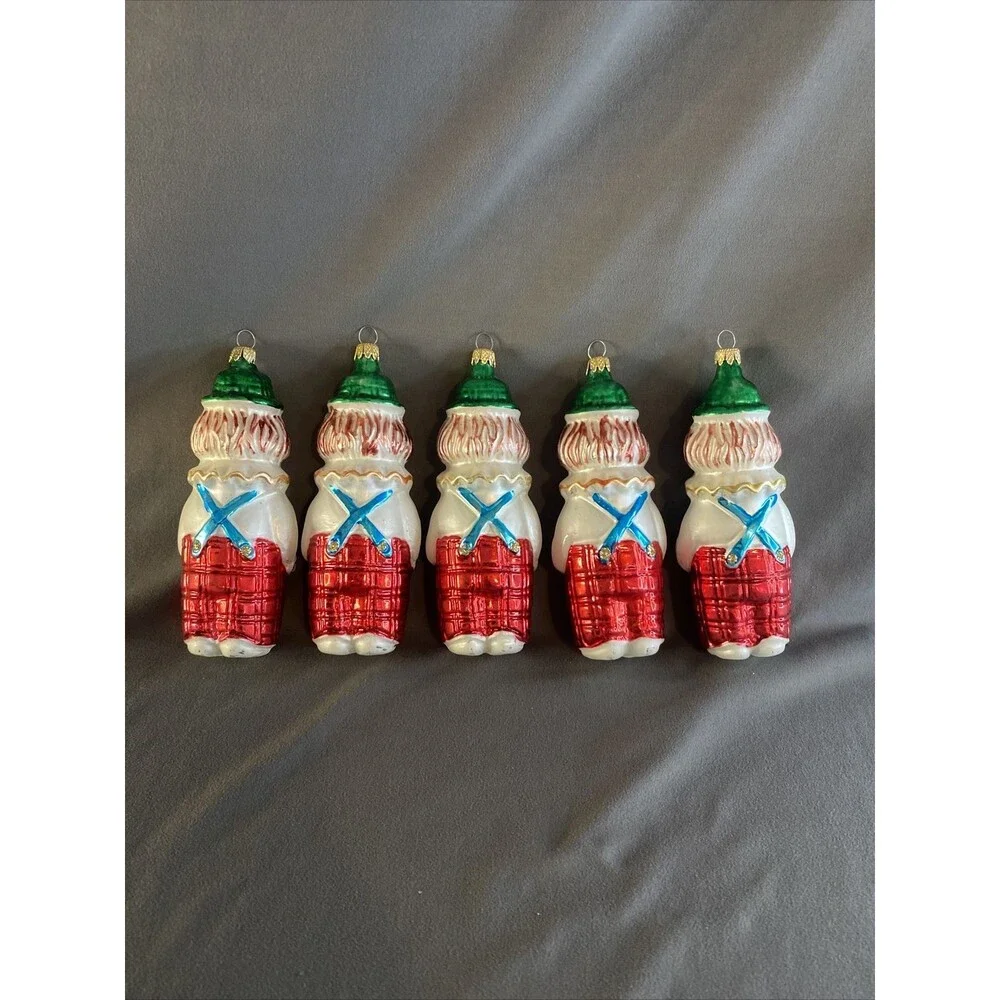 Vintage Mercury Glass Clown Christmas Ornament Lot Of 5 Hanging Holiday Tree